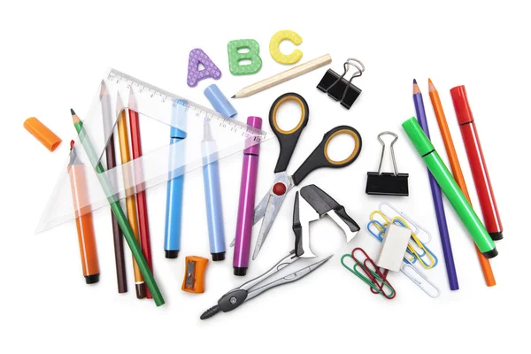 Photo of office and student gear over white background. — Stock Photo, Image