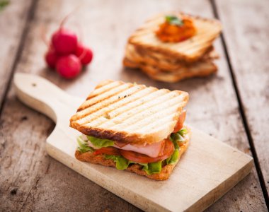 Toast Sandwich on wooden bench