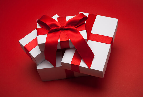 Christmas gift on red background