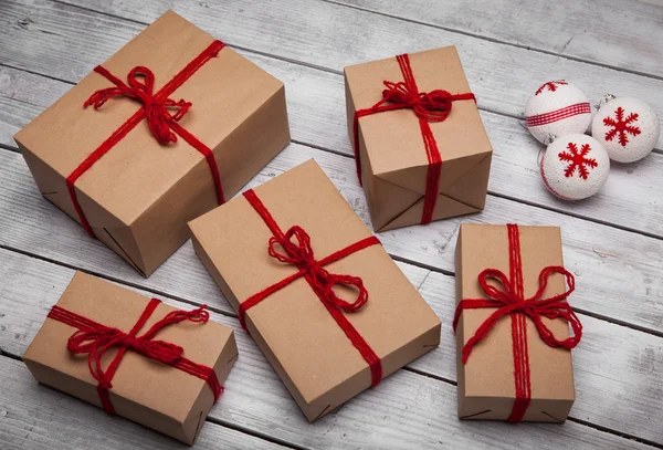 Stack of Christmas handcraft gift boxes — Stock Photo, Image