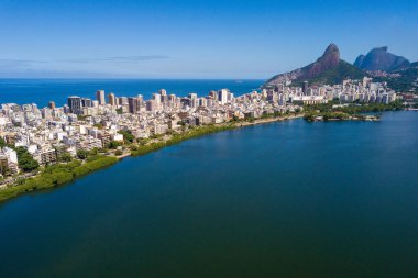 Rodrigo de Freitas Lagoon, Two Brothers and Pedra da Gavea Mountains, Ipanema and Leblon Aerial View, Rio de Janeiro, Brazil clipart