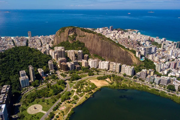 Aerial View Rio Janeiro Tájkép Copacabana Cantagalo Mountain Óceán — Stock Fotó