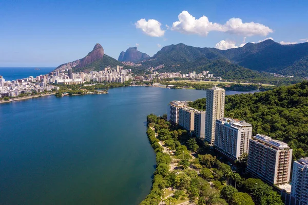 Rodrigo Freitas Lagoon Kardeş Pedra Gavea Dağları Ipanema Leblon Aerial — Stok fotoğraf