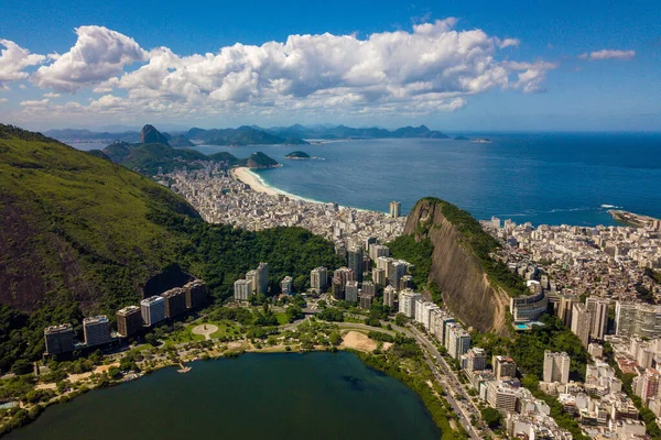 Aerial View Rio Janeiro Tájkép Copacabana Cantagalo Mountain Óceán — Stock Fotó