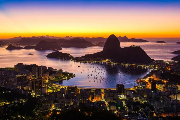 Rio Janeiro Poco Prima Dell Alba Luci Della Città Sugarloaf — Foto Stock