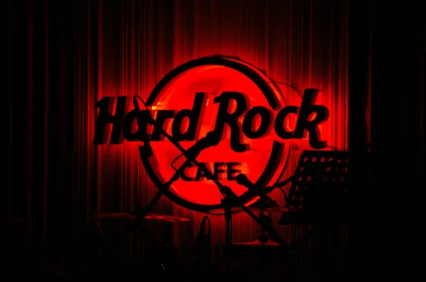 Red Glowing Hard Rock Cafe logo — Stock Photo, Image