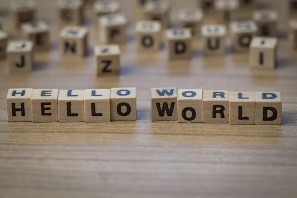 Hello World written in wooden cubes — Stock Photo, Image