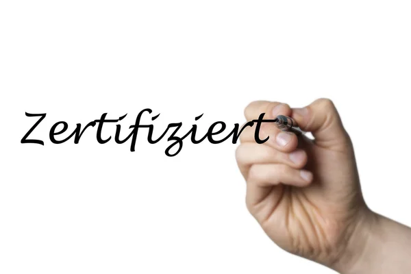 Zertifiziert written by a hand — Stock Photo, Image