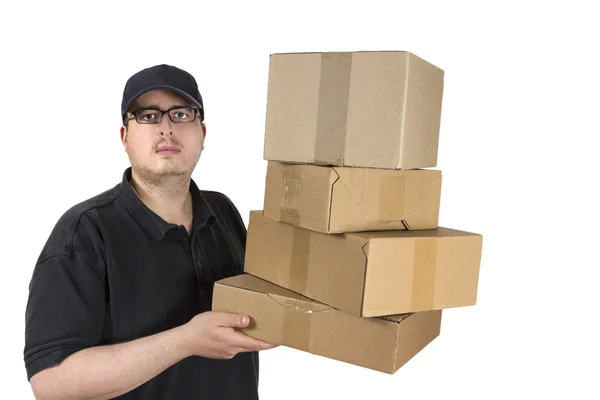 Driver di consegna con una pila di pacchi — Foto Stock