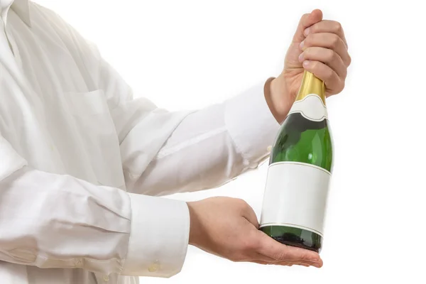 Waiter presenting a botle of Champagne — Stock Photo, Image