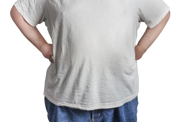 kilolu adam mavi kot pantolon ve beyaz gömlek