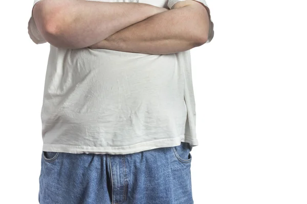 Sobrepeso Hombre en pantalones vaqueros azules y camisa blanca — Foto de Stock