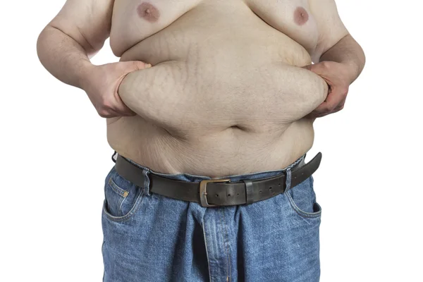 Overweight Man ipinching belly fat — Stock Photo, Image