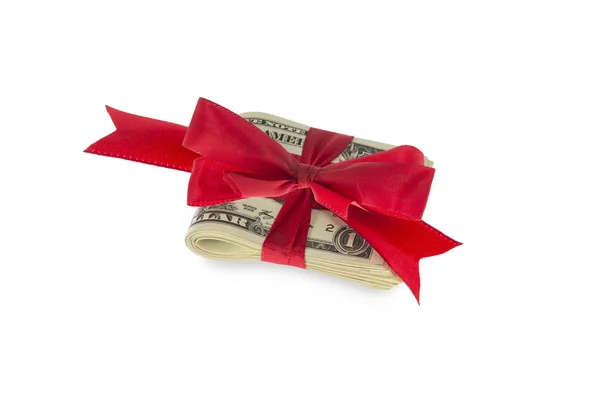 Dollar Notes with red ribbon — Stock Photo, Image