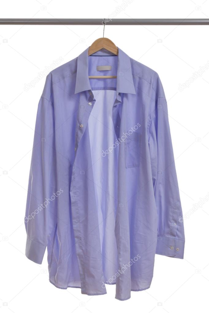 Open blue shirt on hanger