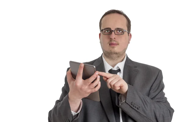 Young Businessman in suit with tablet computer — Stock Photo, Image