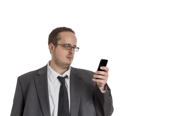 Young Businessman in suit with cellphone — Stock Photo, Image