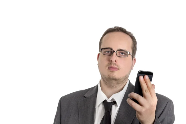 Young Businessman in suit with cellphone — Stock Photo, Image