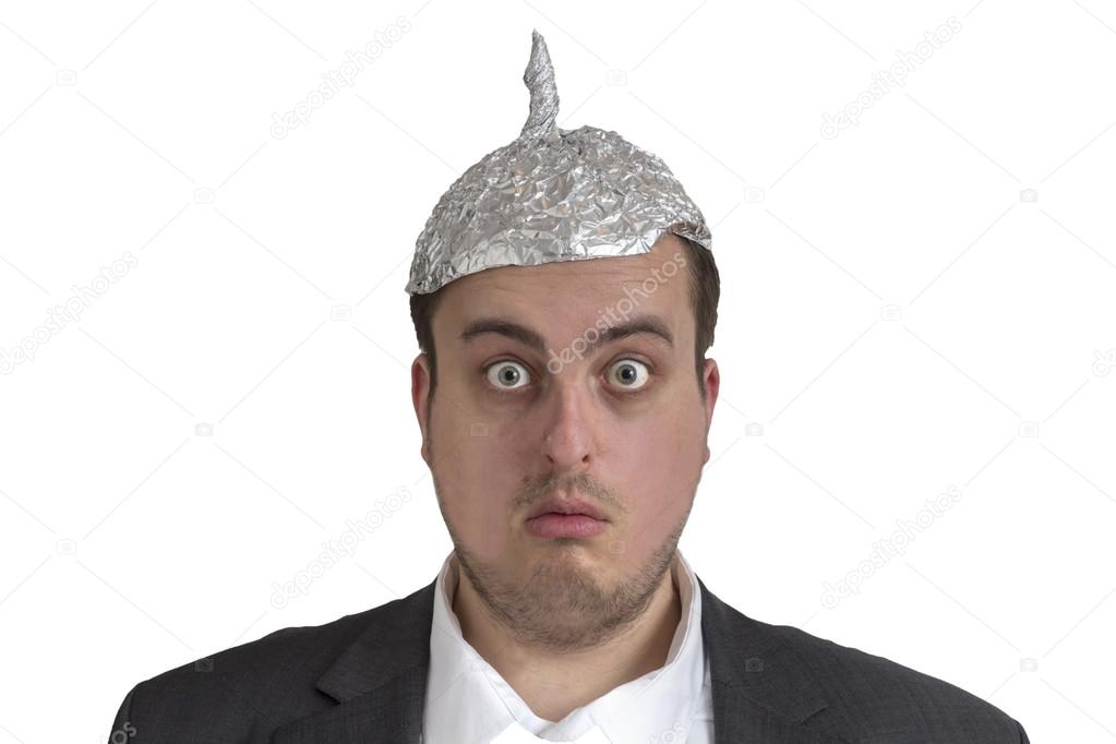 conspiracy Freak with aluminum foil head