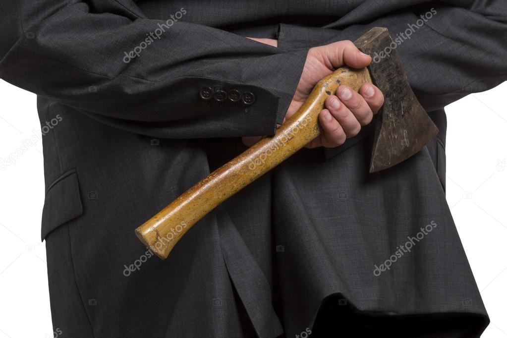 Man in suit with axe