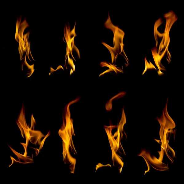 Sammlung von Flammen auf schwarz — Stockfoto
