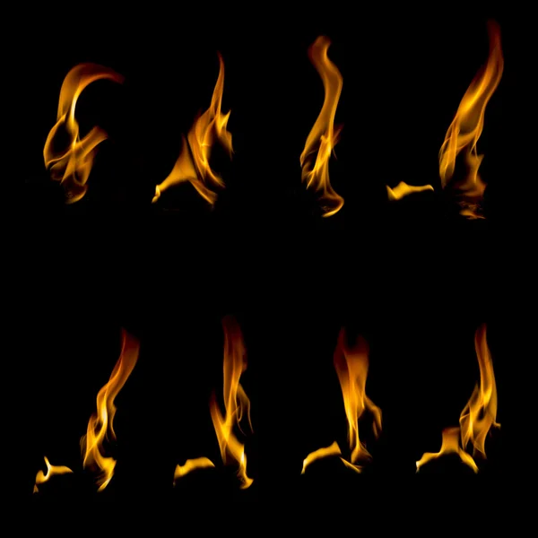 Sammlung von Flammen auf schwarz — Stockfoto