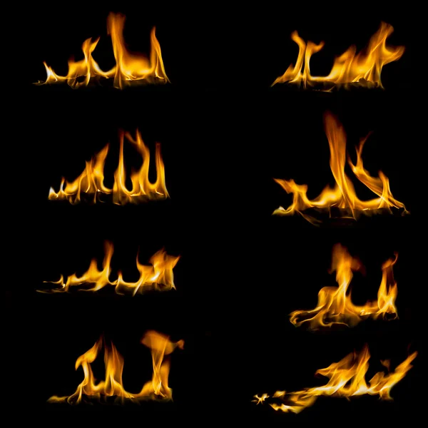 Kolekcja płomienie na czarny — Zdjęcie stockowe