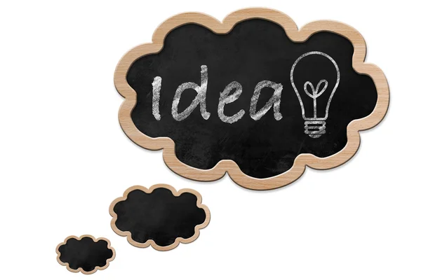 Idea and a light bulb on a Thought bubble shaped Blackboard — Stock Photo, Image