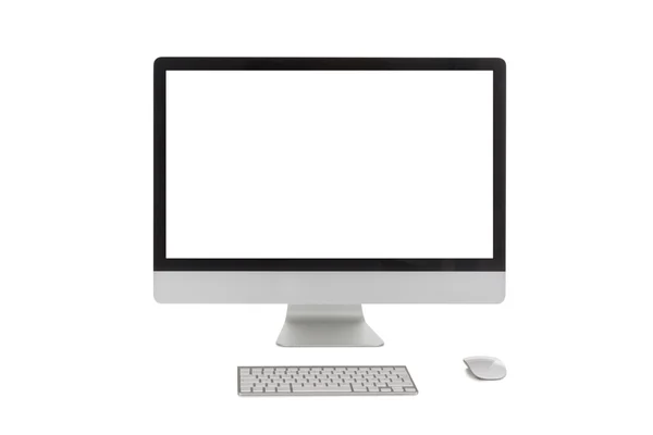 Modern computer screen with keyboard and mouse — Stock Photo, Image