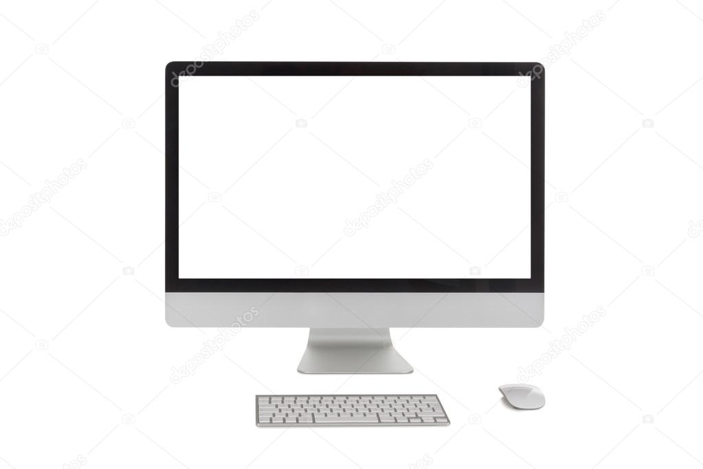 modern computer screen with keyboard and mouse
