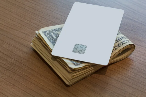 Credit or Debit Card on Dollar Notes — Stock Photo, Image