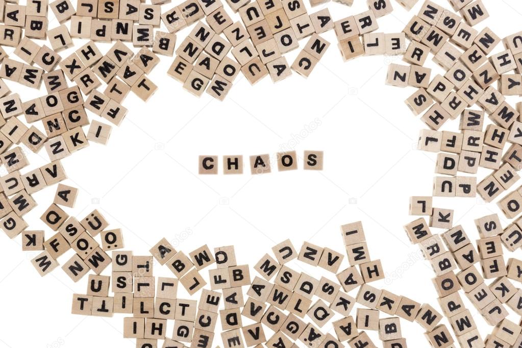 chaos written in small wooden cubes