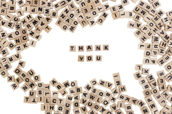 Thank you written in small wooden cubes — Stock Photo, Image