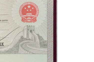 Detail of Chinese Visa on white