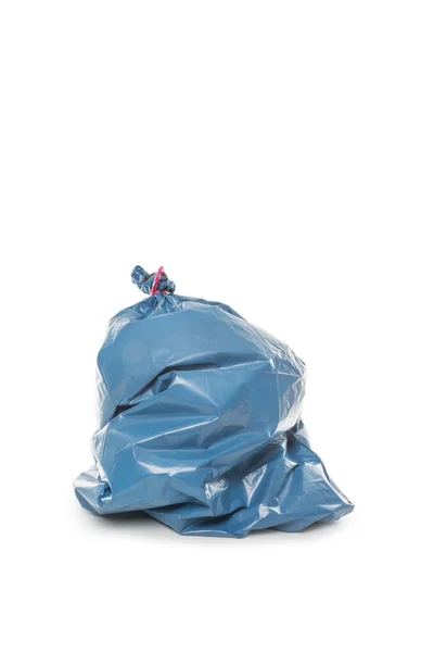 Blauwe vuilnis zak op wit — Stockfoto