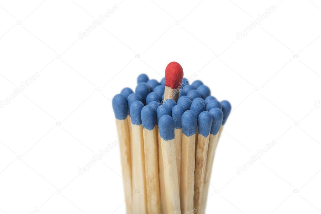 Red Match in group of blue matches