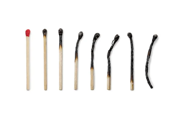 Row of Matches new to burned — Stock Photo, Image