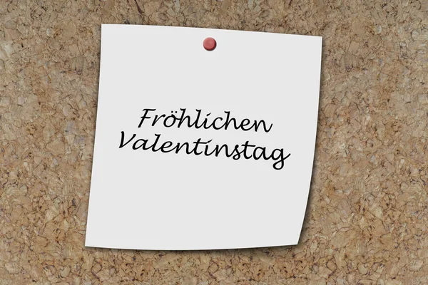 Frohlicher Valentinstag écrit sur un mémo — Photo
