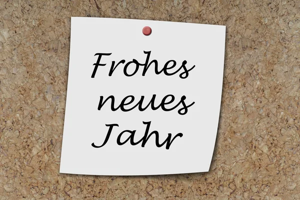 Frohes neues Jahr escrito em um memorando — Fotografia de Stock