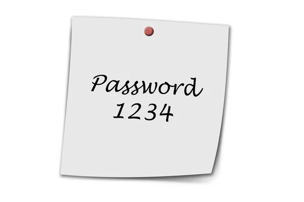 Lösenord 1234 skrivit på ett PM — Stockfoto