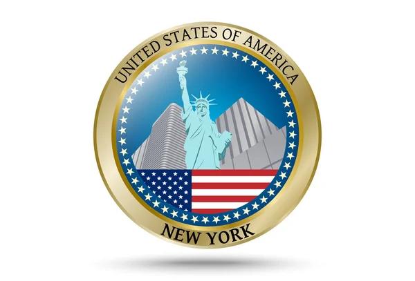 New York golden badge och symbol för USA Frihetsgudinnan — Stock vektor