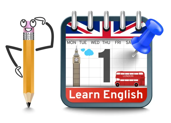 Lezioni di lingua inglese con calendario — Vettoriale Stock