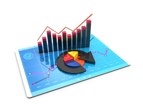 Análise de renderização 3D de dados financeiros em gráficos - visão gráfica moderna de estatísticas — Fotografia de Stock