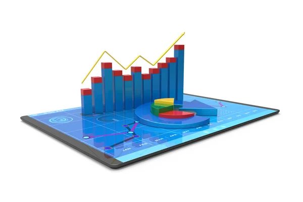 3D аналіз рендерингу фінансових даних у графіках - сучасний графічний огляд статистики — стокове фото