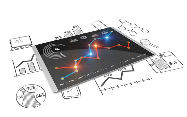 3D rendering analys av finansiell data i diagram - modern grafisk översikt över statistik — Stockfoto