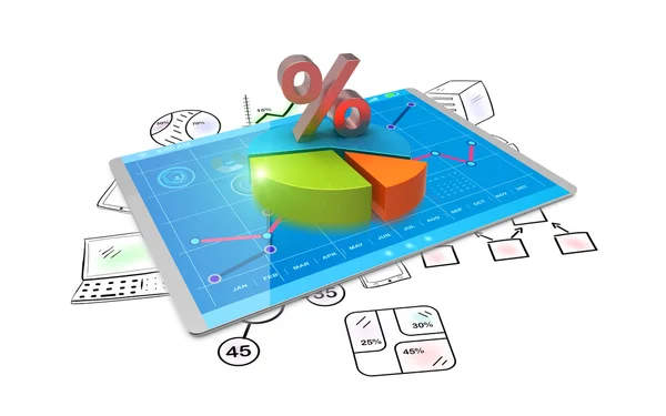 3D rendering analys av finansiell data i diagram - modern grafisk översikt över statistik — Stockfoto