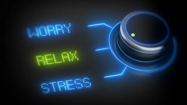 Schaltfläche mit drei Optionen, entspannen, Sorgen, Stress — Stockfoto