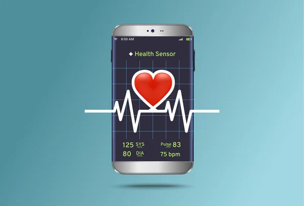 Controle van de status van cardiogram op moderne smartphone — Stockvector