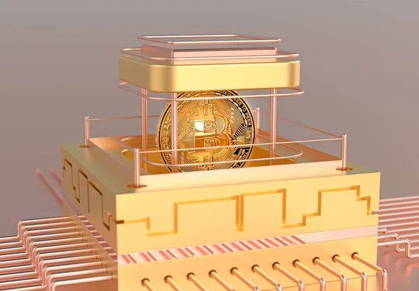 Crypto Art Gouden Bitcoin Futuristische Blockchain Cryptografie Abstracte Achtergrond — Stockfoto