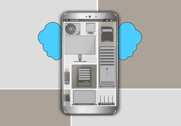 Slimme telefoon in de cloud — Stockvector
